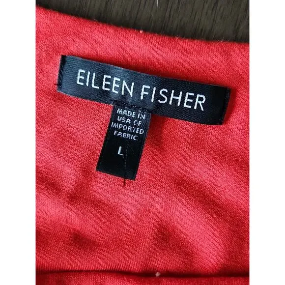 Eileen Fisher Red Orange Firefly Viscose Jersey Cowl Neck Dress Asymmetric Sz L - Picture 6 of 7